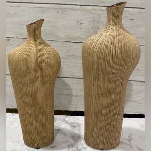 Elements Carved Lines Clay Pottery Vases Beige & Brown Decor